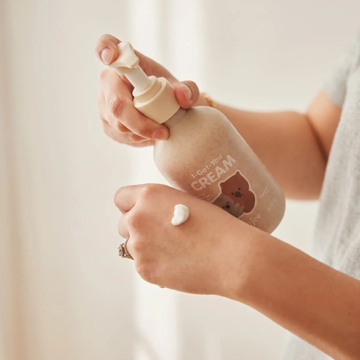 One pump of I-Got-You Cream dispensed onto a hand